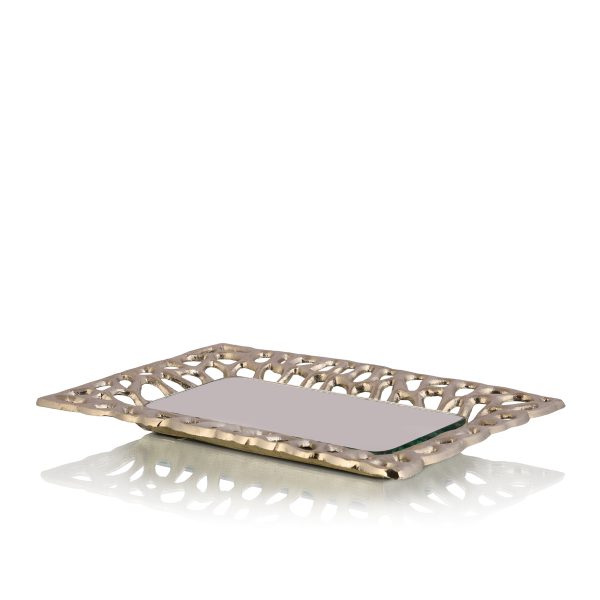 Elegant Silver Coral Rectangle Mirror Tray – Luxury Decorative Serving Tray for Bar & Dining Area
