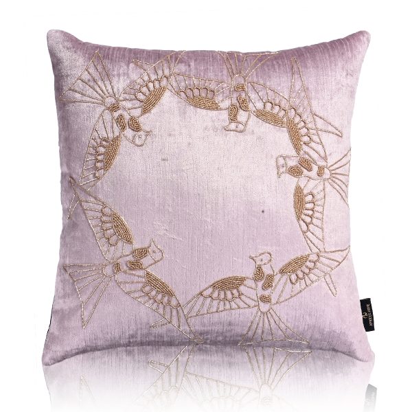 Unity Bird Hand Embroidery Light Purple Cushion Cover