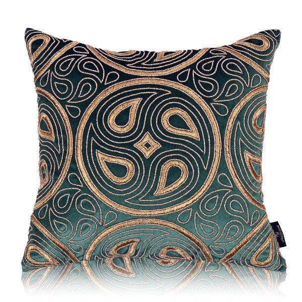 Medallion Handmade Zari Work Embroidery Cushion Cover