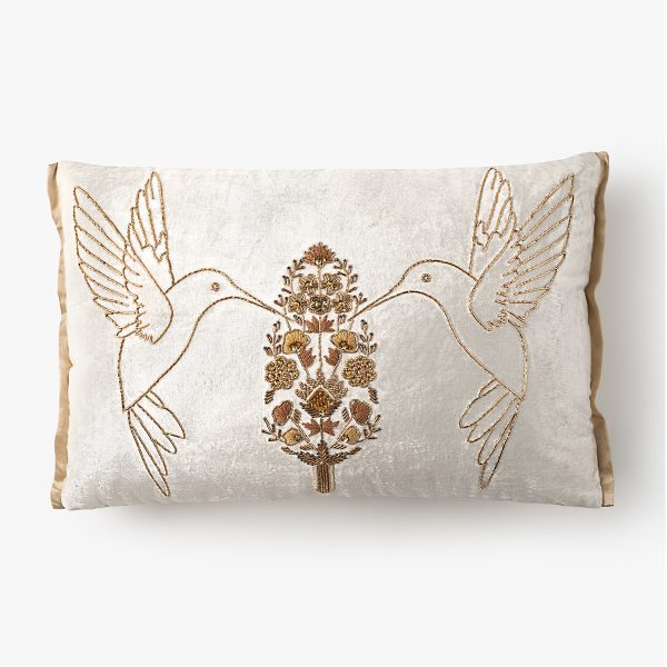 Flying Bird Embroidered Line Cushion Cover – Elegant Decorative Home Accent