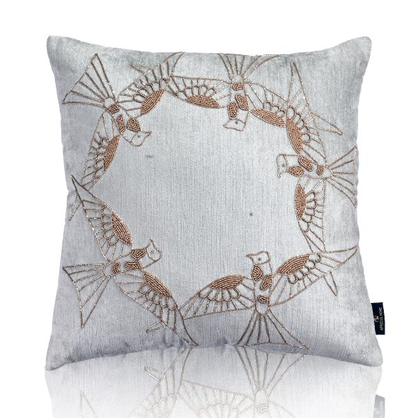 Unity Bird Hand Embroidery Sky Blue Cushion Cover