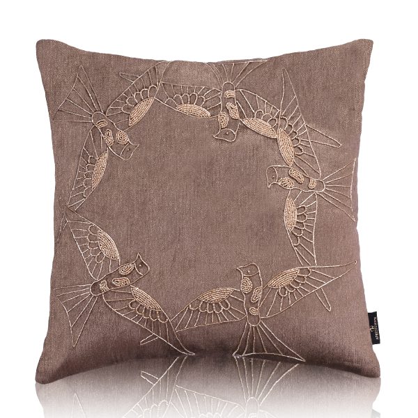 Unity Bird Hand Embroidery Mouse Brown Cushion Cover